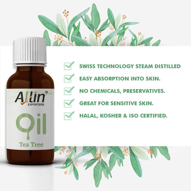 Allin Exporters Tea Tree Essential Oil Undiluted & Pure Aromatherapy Therapeutic Grade for Healthy Skin Hair & Face (15 ML)